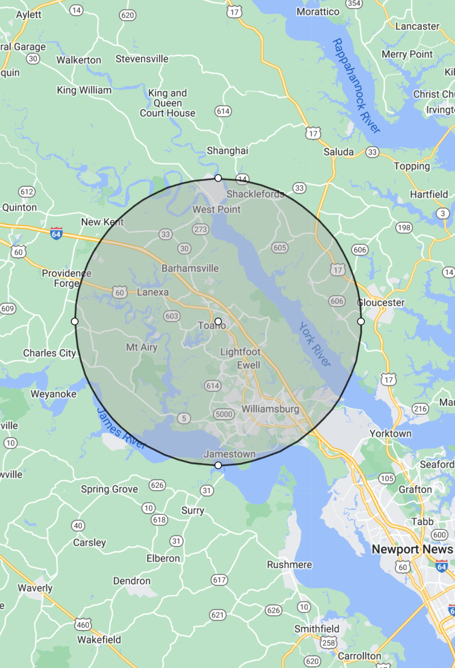 Williamsburg, Virginia Area map